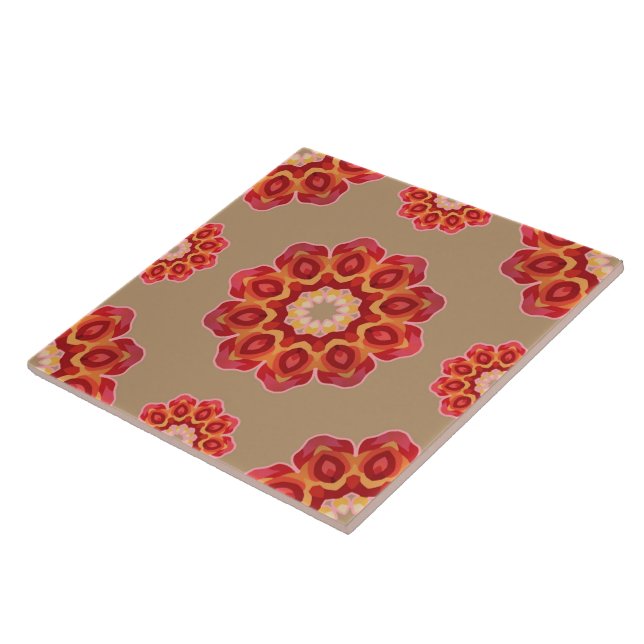 Azulejo De Cerâmica Red Geo Peony sobre Fawn (Lateral)