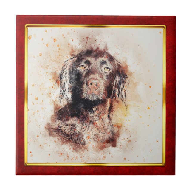 Azulejo De Cerâmica Red & Gold Framed Abstract Dog Print (Frente)