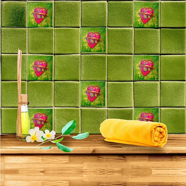 Azulejo De Cerâmica Red & Green Old Mexicano Milagro Charm Heart (Criador carregado)