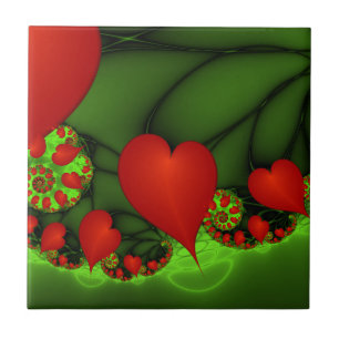 Azulejo De Cerâmica Red Hearts Verde limão Arte Fractal Moderna Abstra