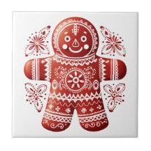 Red Holiday Gingerbird Man Scandinavian Folart