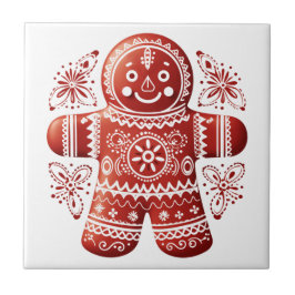 Azulejo De Cerâmica Red Holiday Gingerbird Man Scandinavian Folart