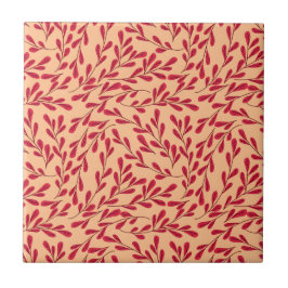 Azulejo De Cerâmica  Red Leafy Branches Seamless Pattern