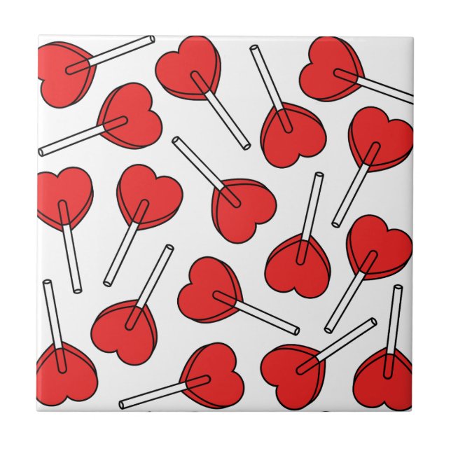 Azulejo De Cerâmica Red Lollipops, Heart Lollipops, Lollipop Pattern (Frente)
