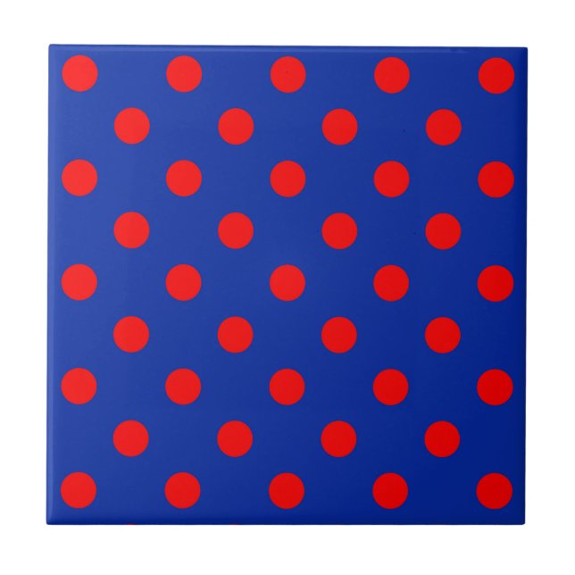 Azulejo De Cerâmica Red On Blue Polka Dots Pattern Design  (Frente)