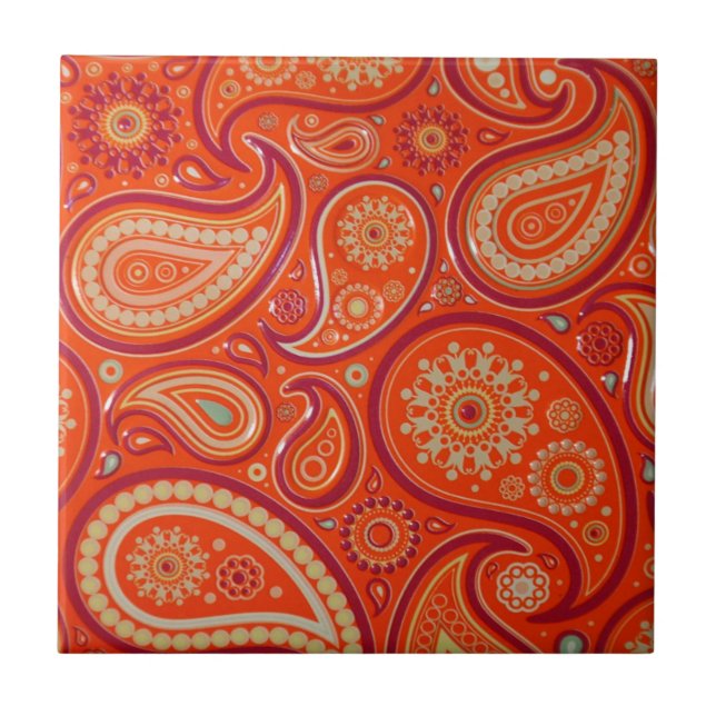 Azulejo De Cerâmica Red Paisley (Frente)