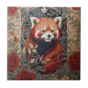Azulejo De Cerâmica Red Panda Elegante William Morris Inspirou Floral