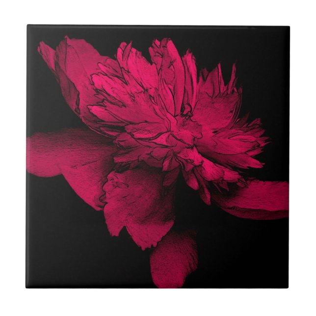 Azulejo De Cerâmica Red Peony Floral Art (Frente)