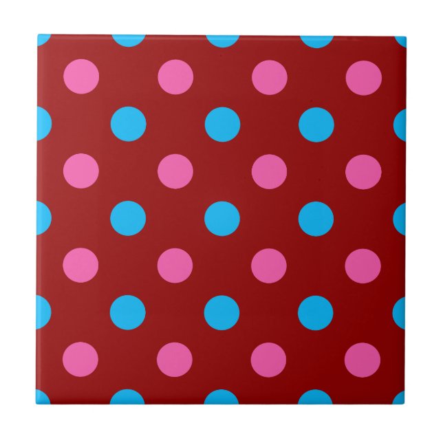 Azulejo De Cerâmica Red Pink Blue Polka Dot Pattern (Frente)