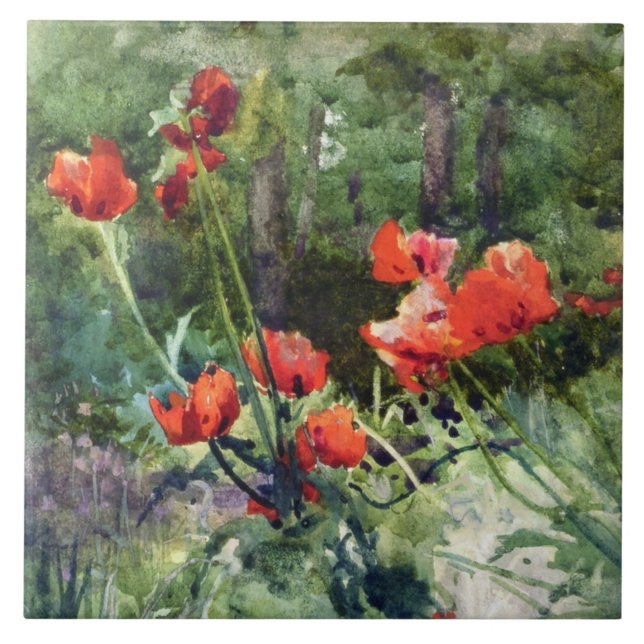Azulejo De Cerâmica Red Poppy Flowers (por Mildred Anne Butler) (Frente)