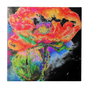 Azulejo De Cerâmica Red Poppy - preto