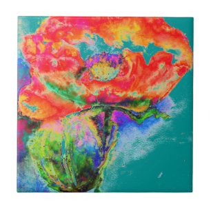 Azulejo De Cerâmica Red Poppy - Teal