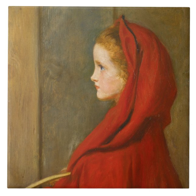 Azulejo De Cerâmica Red Riding Hood (por John Everett Millais) (Frente)