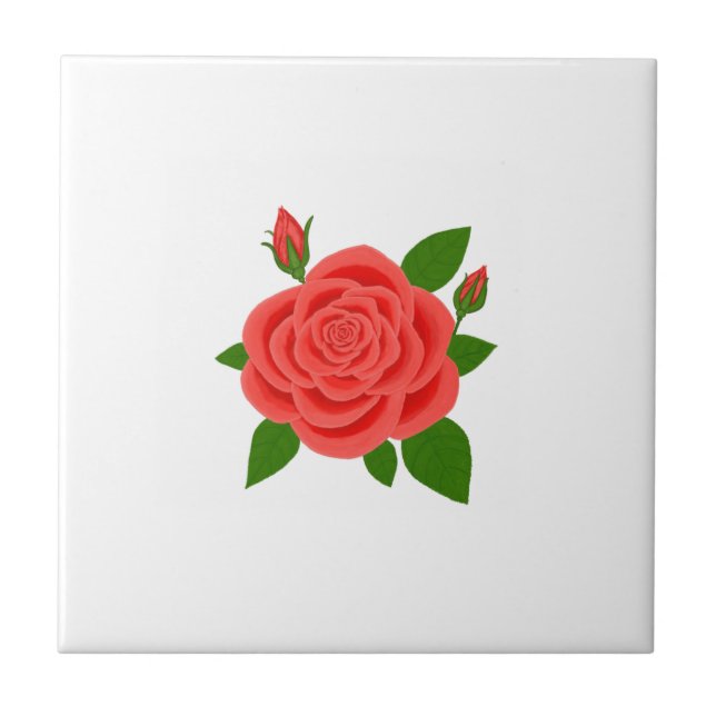 Azulejo De Cerâmica Red Rose With Buds White Ceramic Tile (Frente)