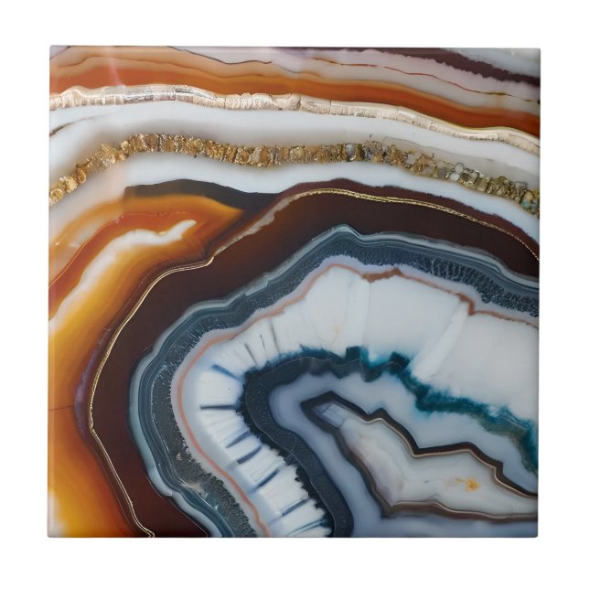 Azulejo De Cerâmica Red Terracotta White Black Blue Agate Geode (Frente)