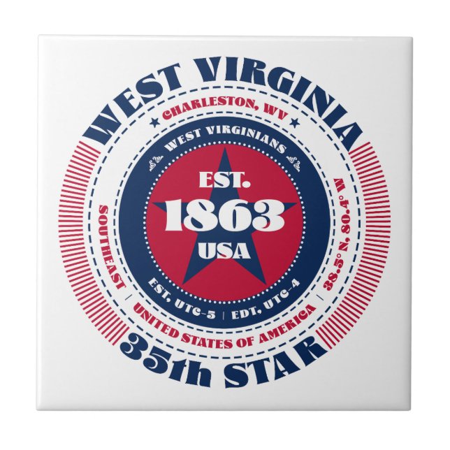 Azulejo de cerâmica Red, White e Blue West Virgini (Frente)