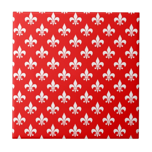 Azulejo De Cerâmica Red White Fleur-de-lis (Frente)