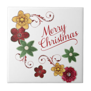 Azulejo De Cerâmica Redemoinho da flor do Feliz Natal