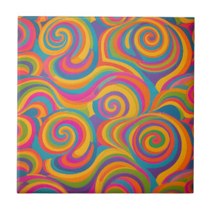 Azulejo De Cerâmica Redemoinho de Arco-Íris Abstrato Energia Vibrante