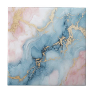 Azulejo De Cerâmica Redemoinhos Rosa, Azul e Dourado