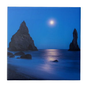 Azulejo De Cerâmica Reflexo do luar no oceano e pilares de pedra