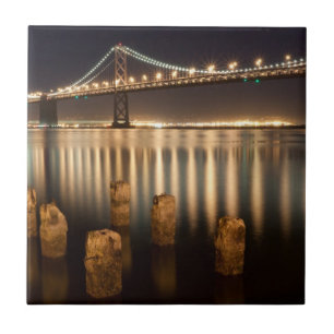 Azulejo De Cerâmica Reflexões da noite da ponte da baía de Oakland