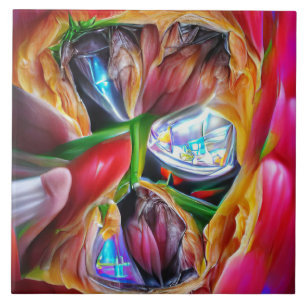 Azulejo De Cerâmica Reflexões Vibrantes de Tulipas de Abstrato