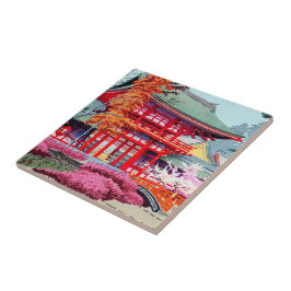 Azulejo De Cerâmica Refrigere o primavera vermelho japonês Asano