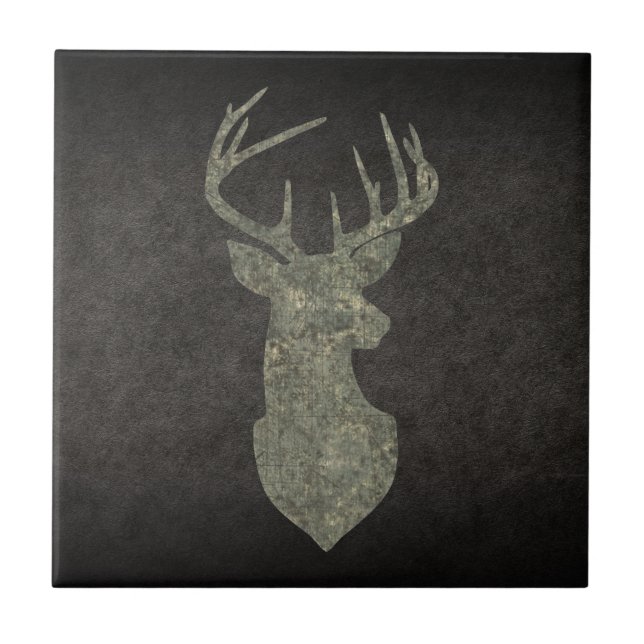 Azulejo De Cerâmica Regal Buck Trophy Deer Silhouette em Camouflage (Frente)
