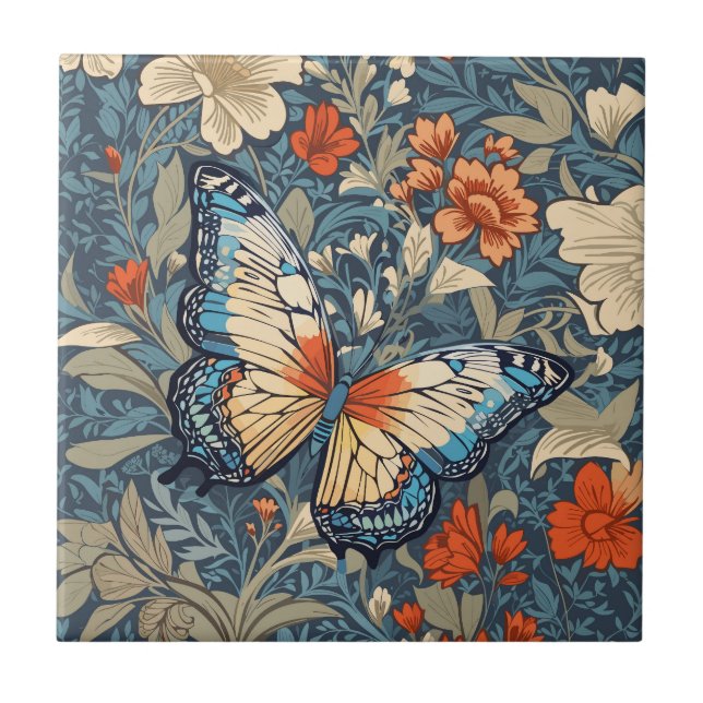 Azulejo De Cerâmica Regal Butterfly Amidst William Morris Floral (Frente)