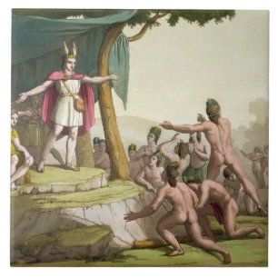 Azulejo De Cerâmica Rei Manco Capac e Mama da rainha Coya que recebe o