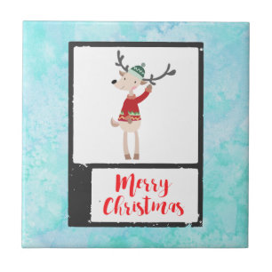 Azulejo De Cerâmica Reindeer De Natal Em Um Whimsical Suéter Feio