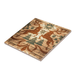 Azulejo De Cerâmica Reindeer Primitivo Snowflakes Natal Nórdico natal