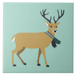 Azulejo De Cerâmica Reindeer Vestindo um escarpa de inverno (animal de