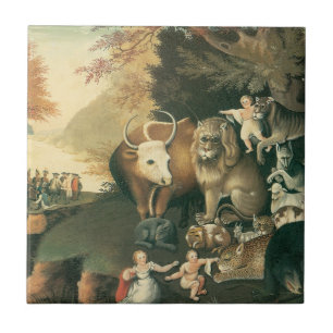Azulejo De Cerâmica Reino Pacífico de Edward Hicks Arte Popular Antigo