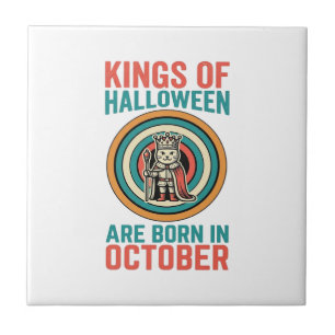 Azulejo De Cerâmica Reis Do Halloween Outubro Aniversário Camisa Vinta