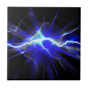 Azulejo De Cerâmica Relâmpago de incandescência azul ou eletricidade