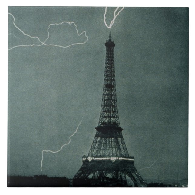 Azulejo De Cerâmica Relâmpago em choque com a Torre Eiffel (Frente)