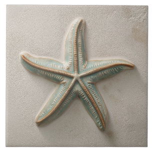 Azulejo De Cerâmica Relevo Costeiro de Estrela do Mar em Água Rústica