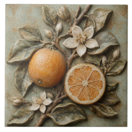 Azulejo De Cerâmica Relevo Falso de Galho de Laranja Antiga