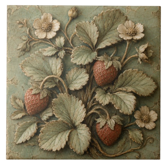 Azulejo De Cerâmica Relevo Falso Jardim de Morango Rústico (Frente)