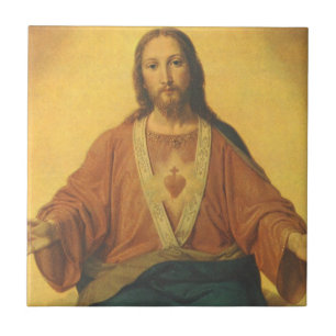 Azulejo De Cerâmica Religião Vintage, Sagrado Coração de Jesus Cristo