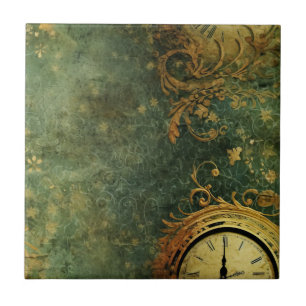 Azulejo De Cerâmica Relógio Antigo Esmeralda Verde Steam Punk