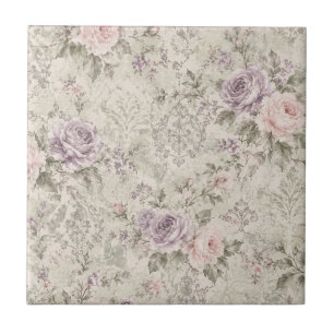 Azulejo De Cerâmica Relógio de Parede Quadrado de Rosas Vintage Shabby