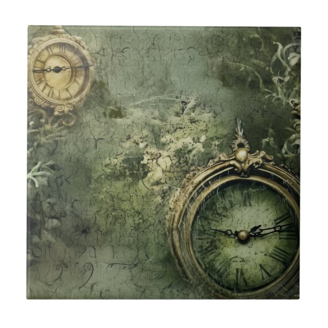 Azulejo De Cerâmica Relógio Russo Emerald Green Steampunk (7) (Frente)