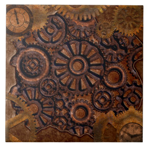 Azulejo De Cerâmica Relógio Steampunk Black, Brass, Brown