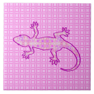 Azulejo De Cerâmica Relógio Tribal Gecko - orquídea e casca rosa
