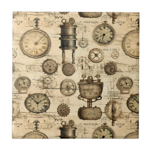 Azulejo De Cerâmica Relógio Vintage Steampunk Pardo Pergaminho