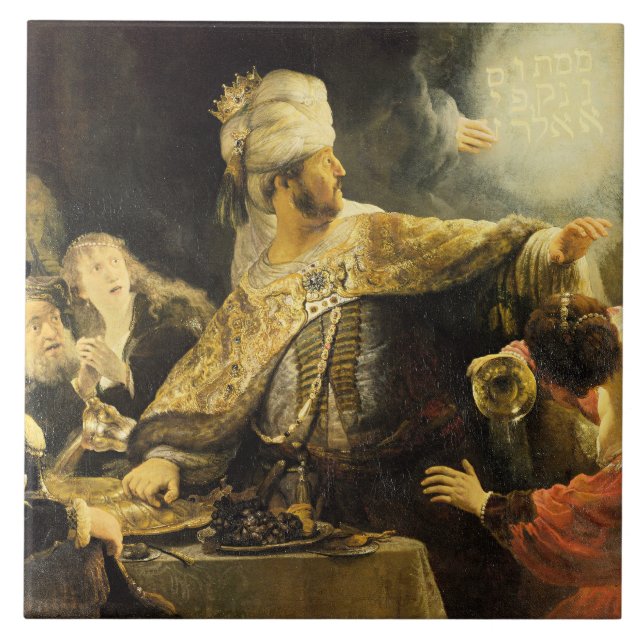Azulejo De Cerâmica Rembrandt - Banquete de Belshazzar, (Frente)