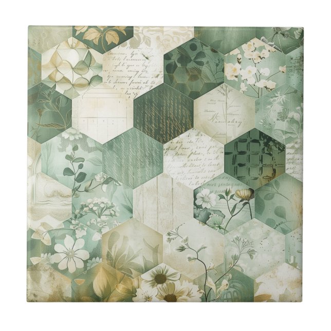 Azulejo De Cerâmica Remendo Botânico Hexagonal Vintage (Frente)
